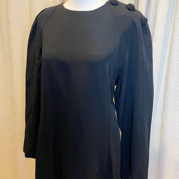 Vintage 90s PJ Klein Black Minimalist Dress w/ 3 Black Cord Rosettes on Shoulder - Picture 4 of 8